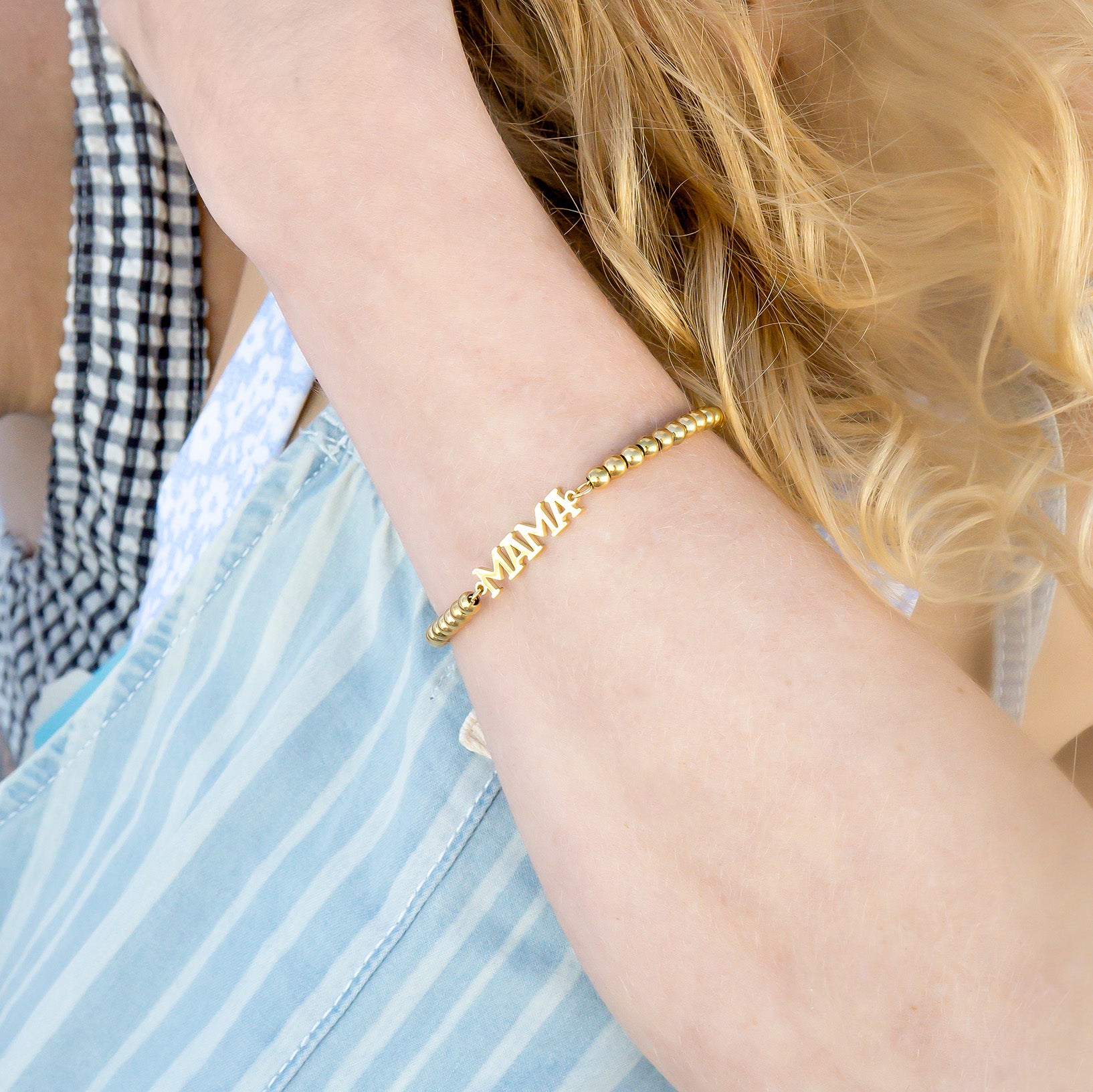 18K Gold PVD Stainless Steel Mama Beaded Bracelet / BRJ1053、mySite、dreamappss