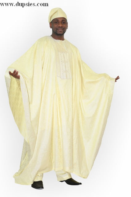 Cream African Brocade Agbada(Grand boubou) Set for Men DP2592、mySite、solidvoid