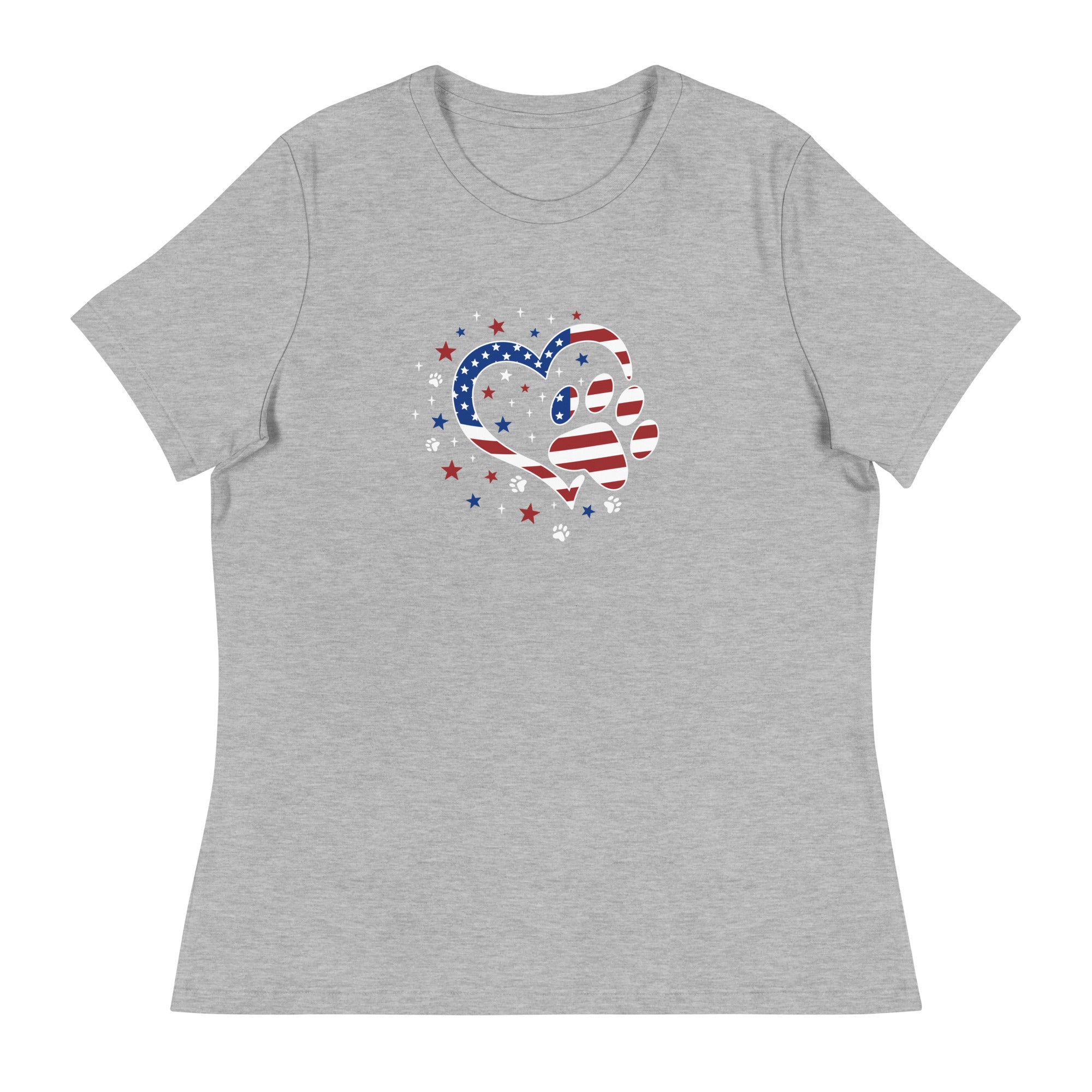 Star Spangled Paw Print Love Women's Relaxed T-Shirt、mySite、camillekostekn