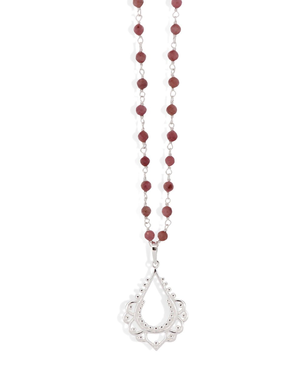 Sterling Silver Lotus and Rhodonite Bead Necklace、mySite、topwebapps