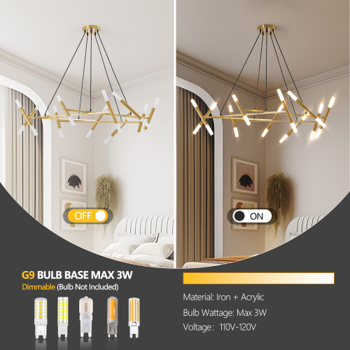41" White & Golden Modern Chandelier Light Fixture, Branch Design with Frosted Tubes, Black Cords, Adjustable Height Pendant Light for Dining Room, Living Room, or Kitchen Island (Bulb Not Included)、、eastwooduniform
