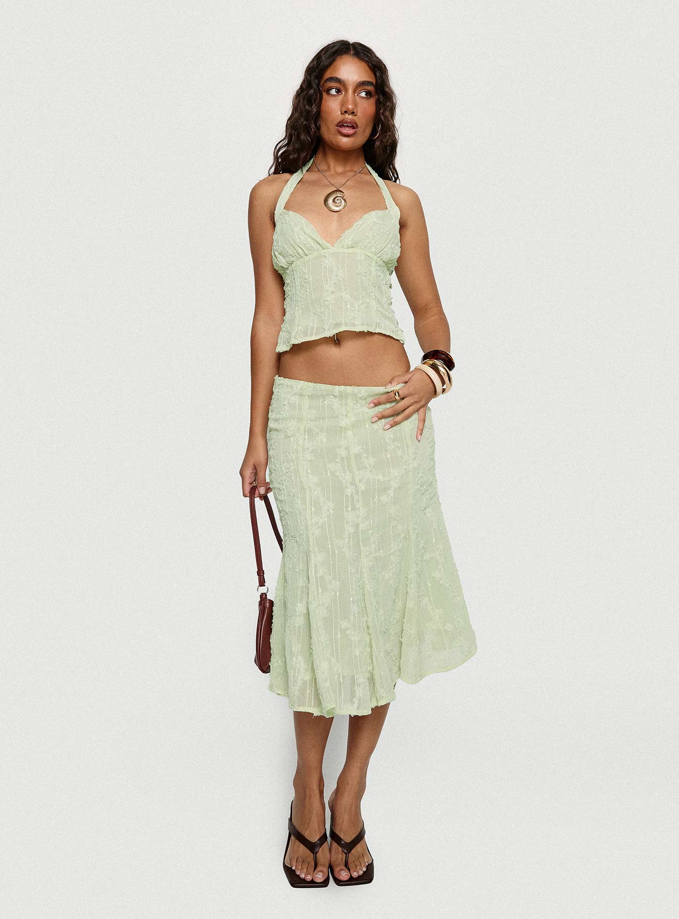 Aspyn Embroidered Midi Skirt Sage Green、mySite、solidvoid