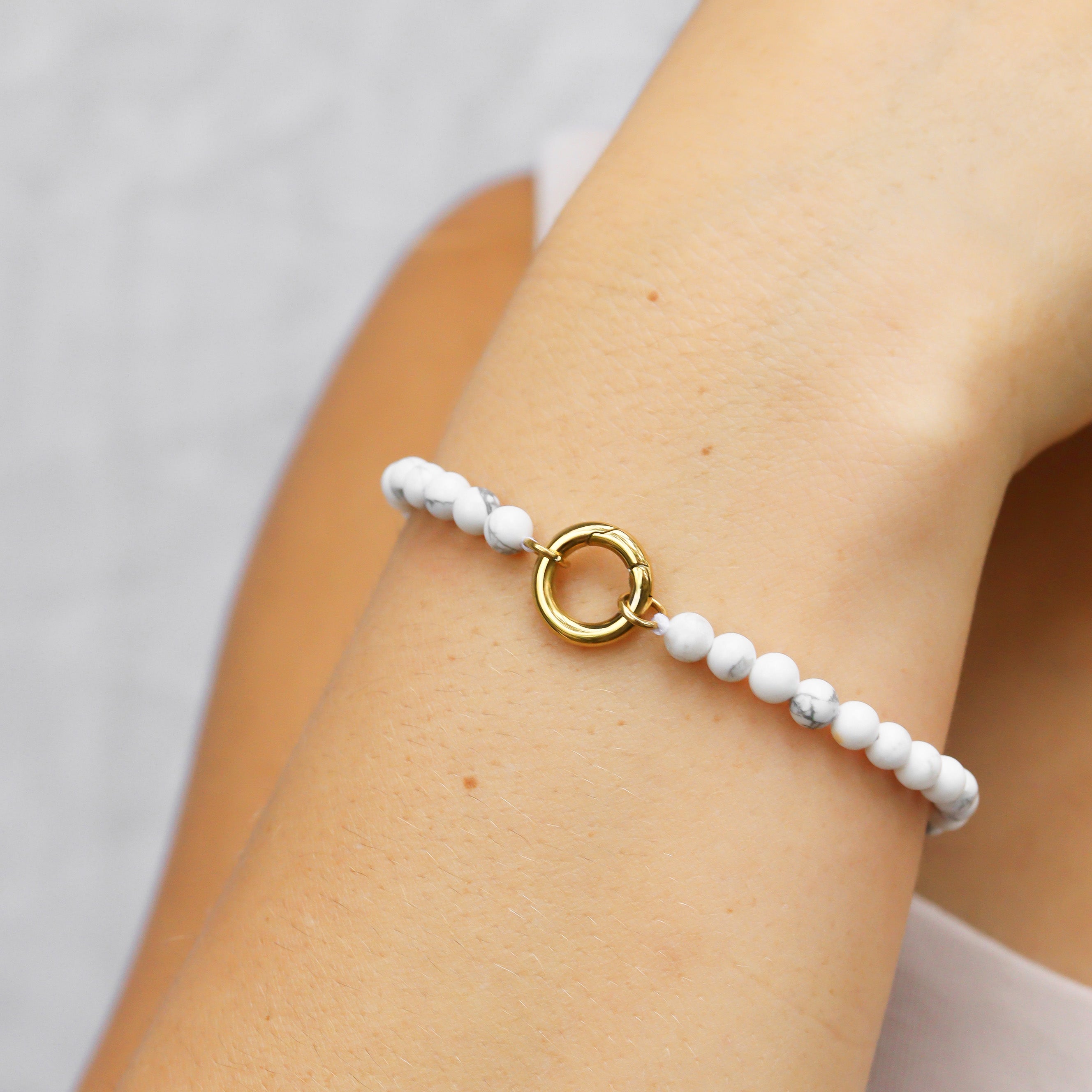 18K Gold PVD Stainless Steel Semi Precious Natural Stone Charm Keeper Bracelet / SBB0358、mySite、dreamappss