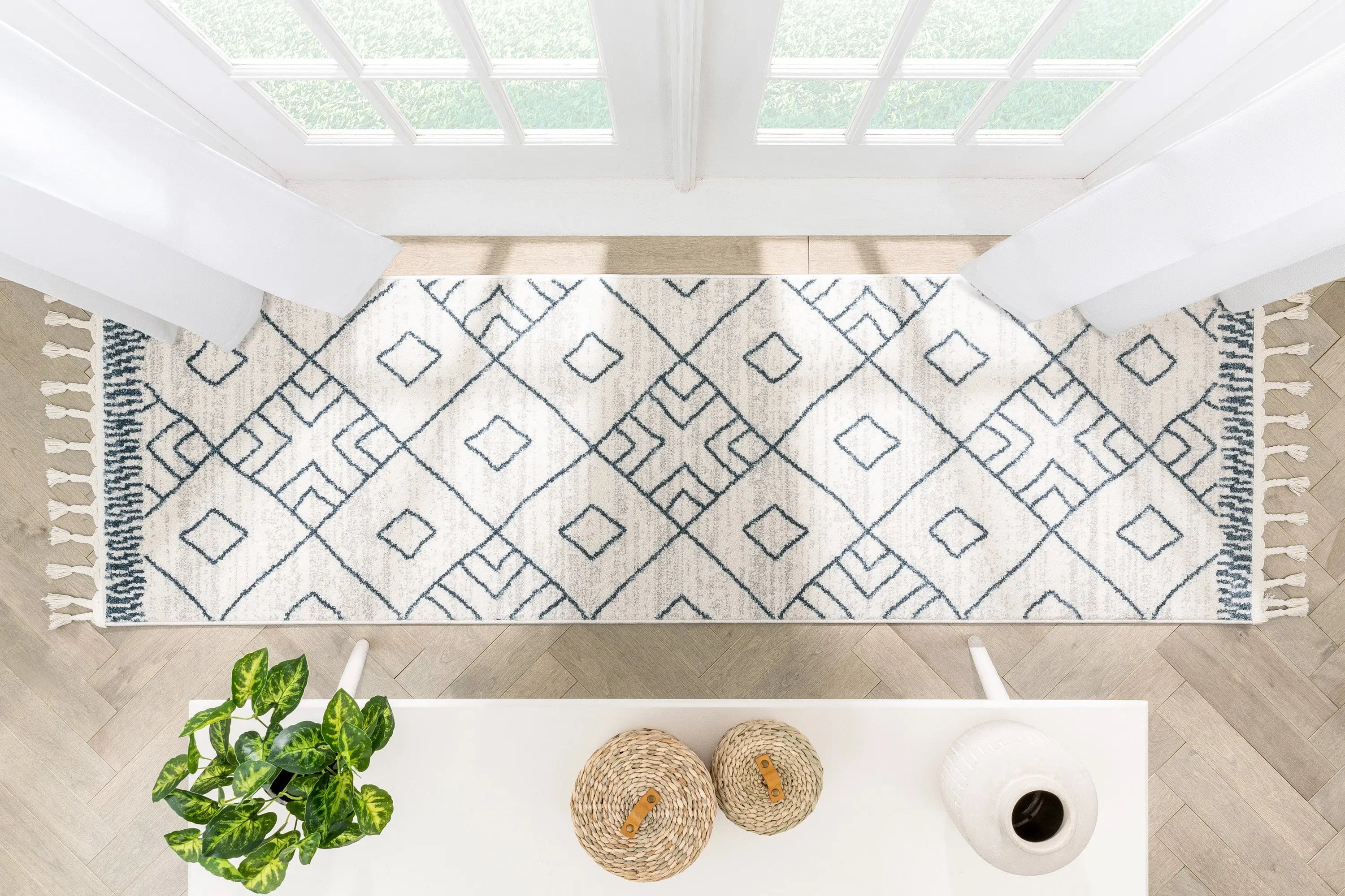 Diodelly Moroccan Lattice Trellis Blue Ivory Rug、mySite、gigharbornorthrealestate