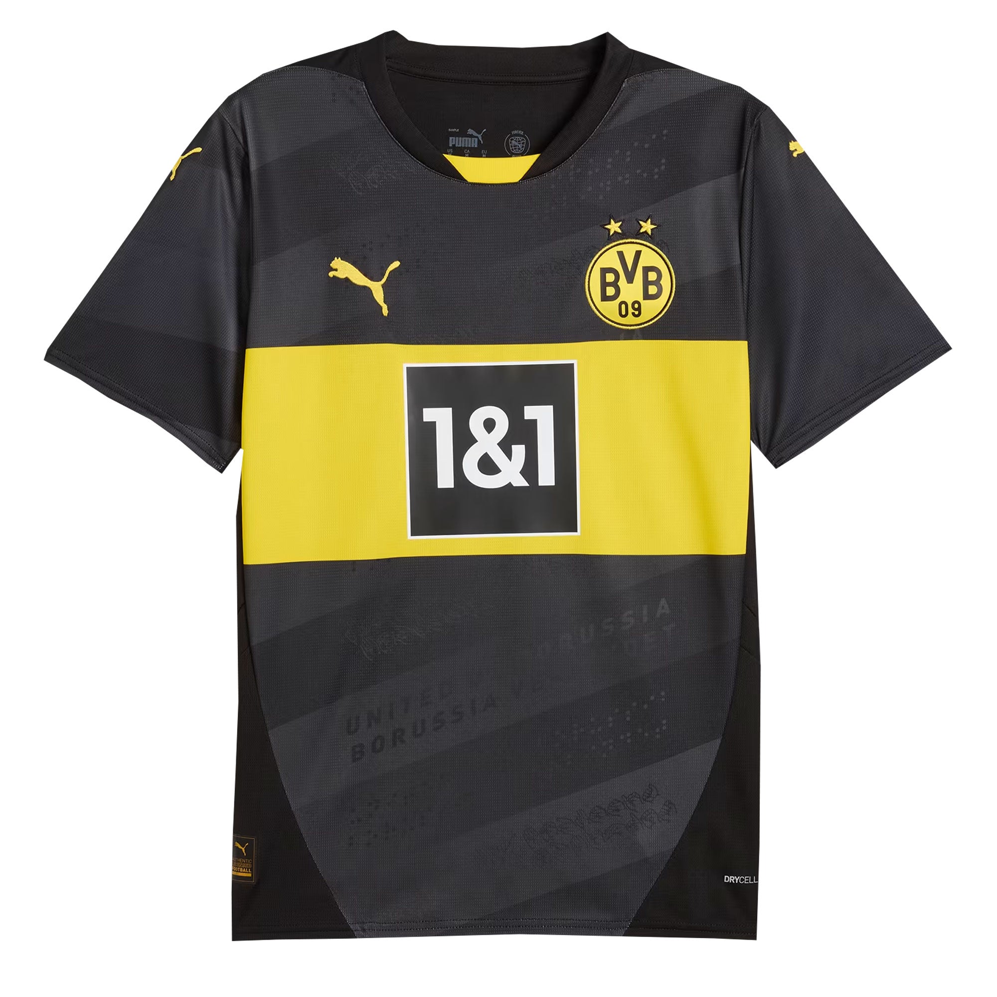 PUMA Men's Borussia Dortmund 2024/25 Away Jersey Black/Faster Yellow、mySite、bottomscart