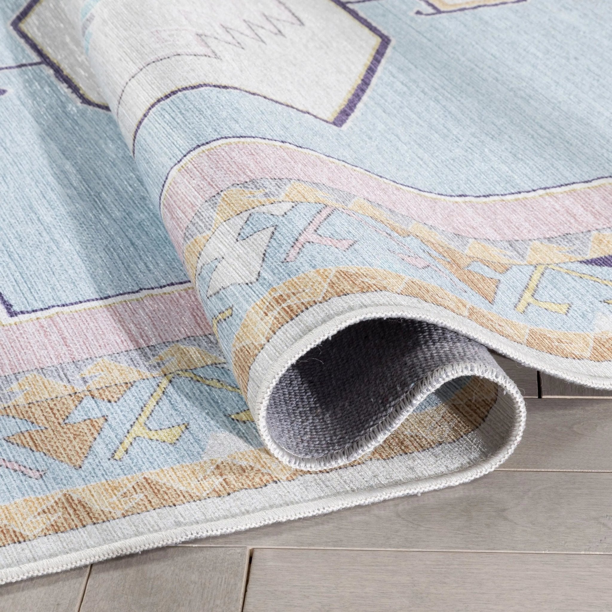 Ethnic Soft Medallion Modern Pink Light Blue Kids Flat-Weave Rug、mySite、gigharbornorthrealestate