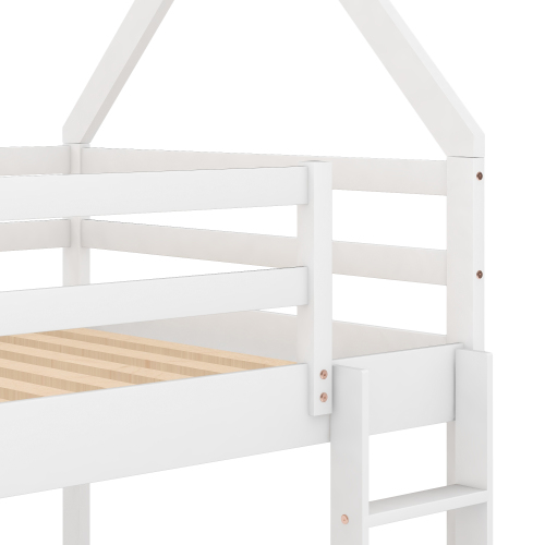Twin over Twin Low Bunk Bed, House Bed with Ladder , Gray(OLD SKU:WF197808AAE)、、casual