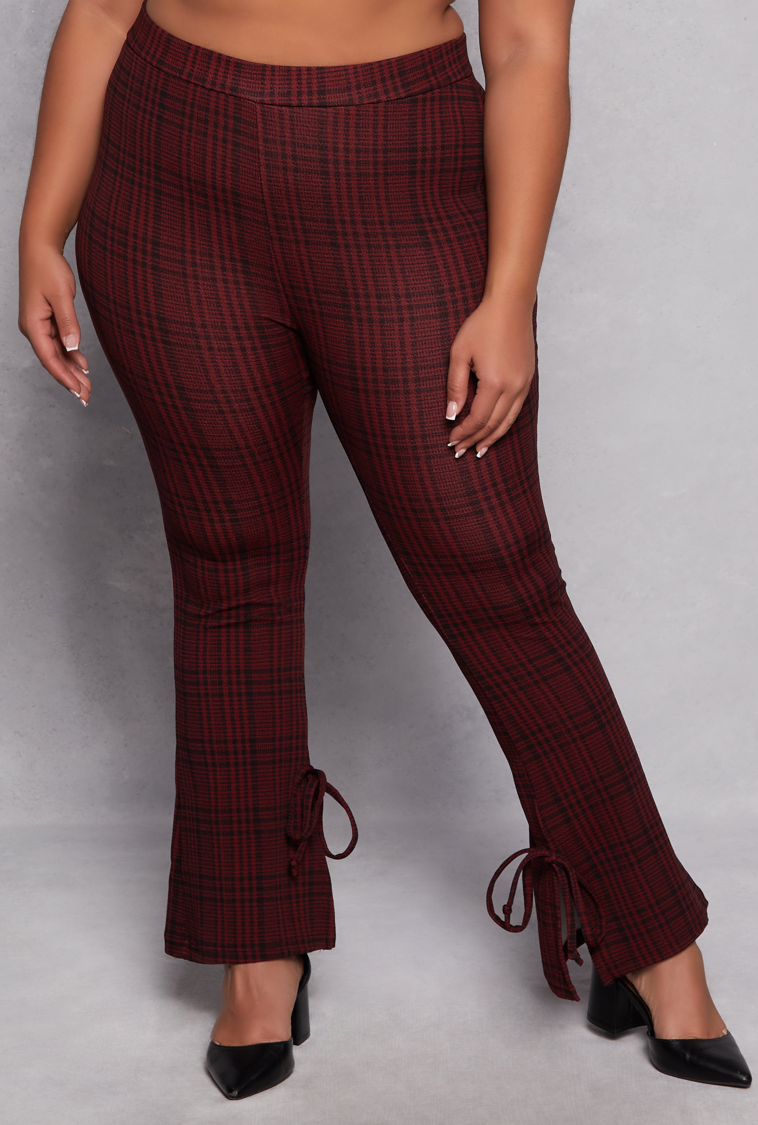 Plus Size Plaid Side Slit Flare Pants、mySite、camillekostekn