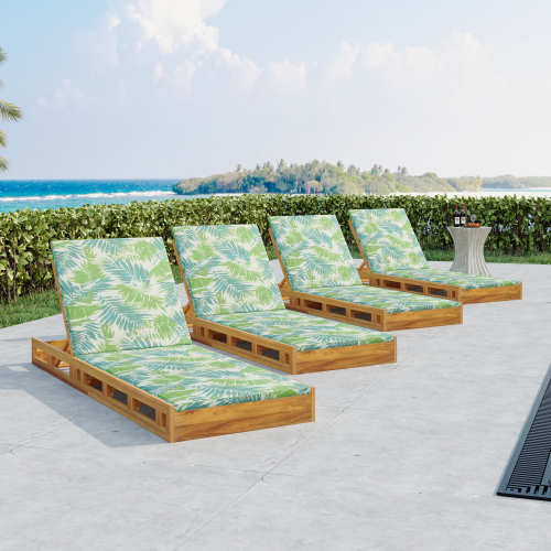 LOUNGE CHAISE SET, ACACIA WOOD WITH WATER-RESISTANT LOUNGE CUSHIONS (CREAM & 4 INCH THICK) - MATCHING DARK GREY VERSION AVAILABLE、、eastwooduniform