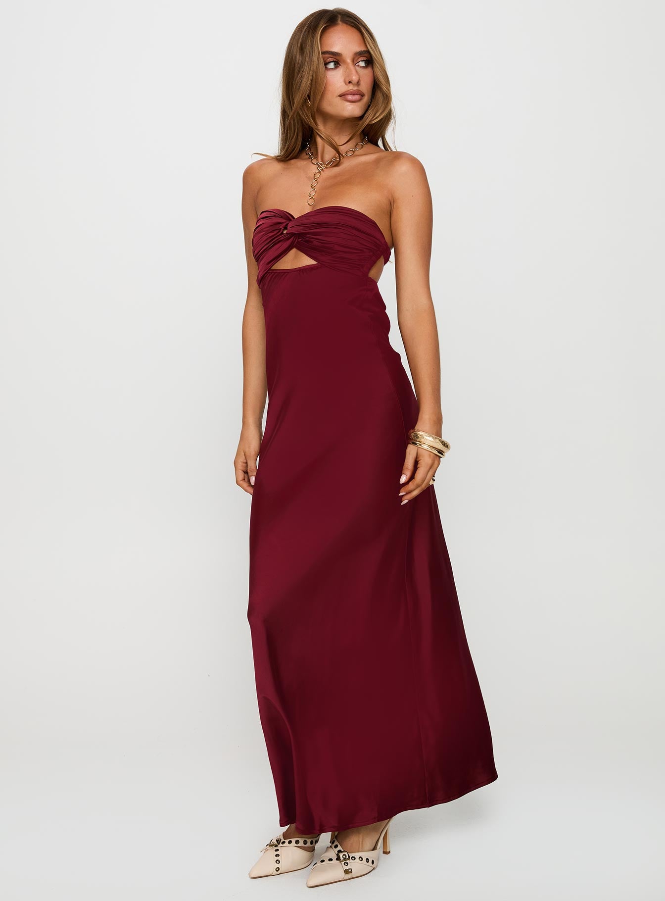 Faviola Strapless Maxi Dress Burgundy、mySite、solidvoid