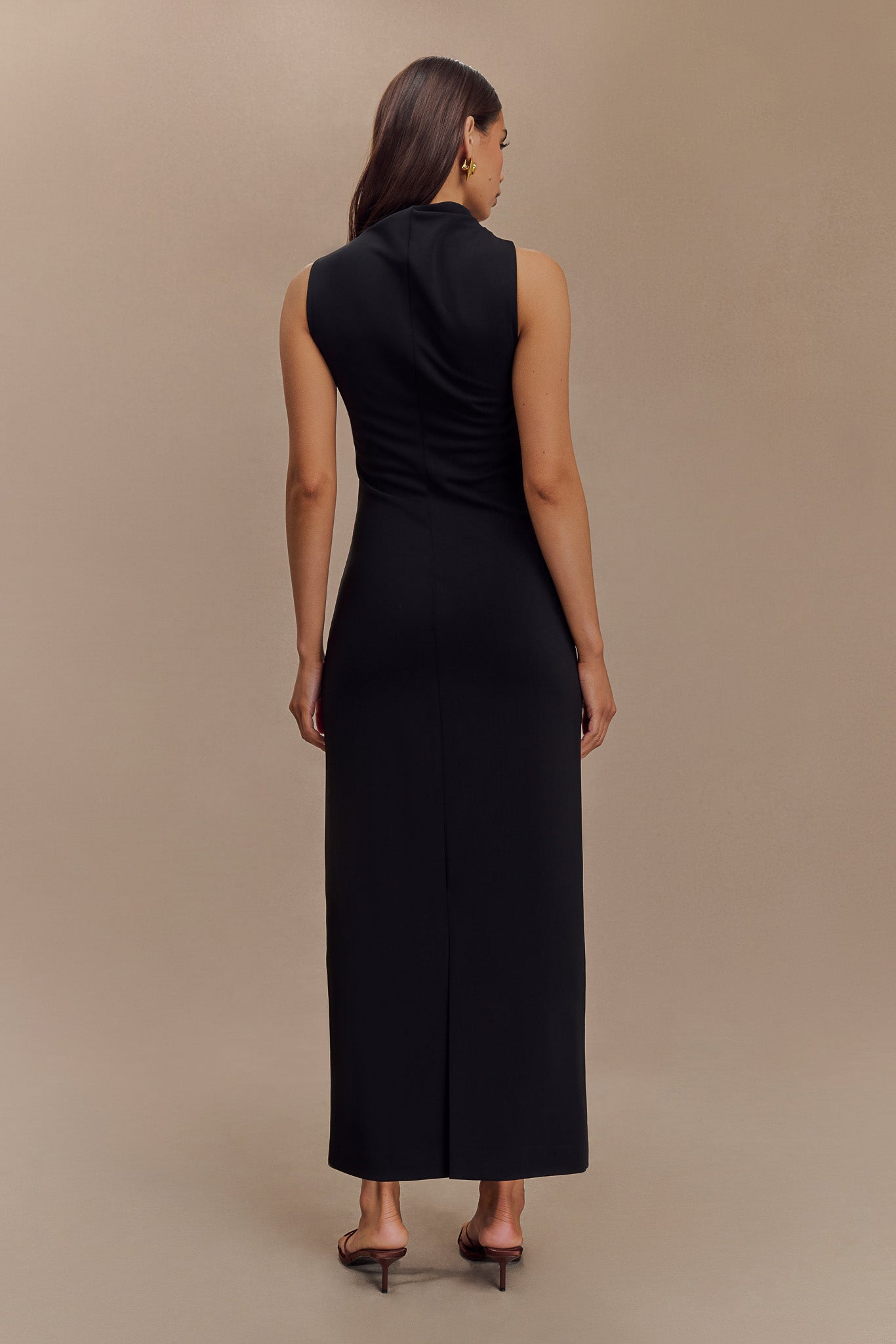 Taylor Draped Stretch Crepe Midi Dress - Black、mySite、solidvoid