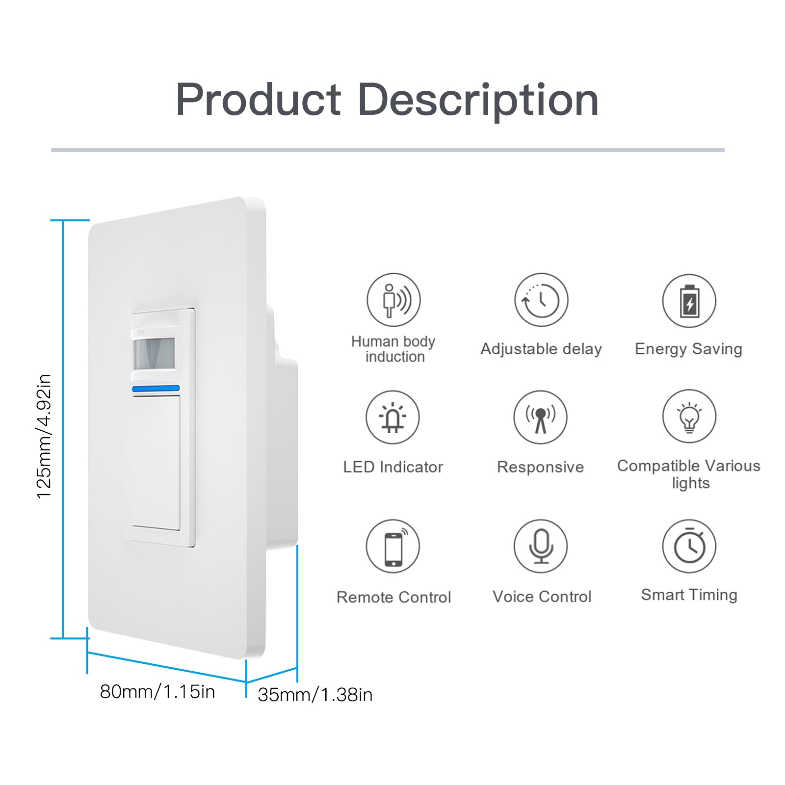 WiFi Smart Light PIR Motion Sensor Light Switch Single Pole Neutral Wire Required 110-125V、mySite、fannypackpong