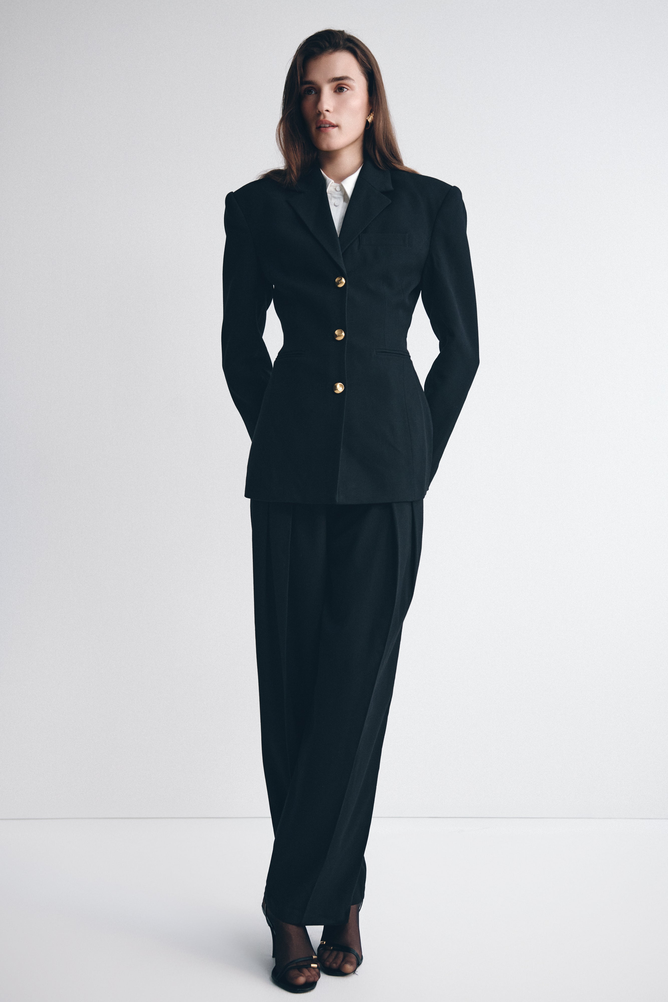 Penelope Pleated High Waisted Pants - Black、mySite、solidvoid