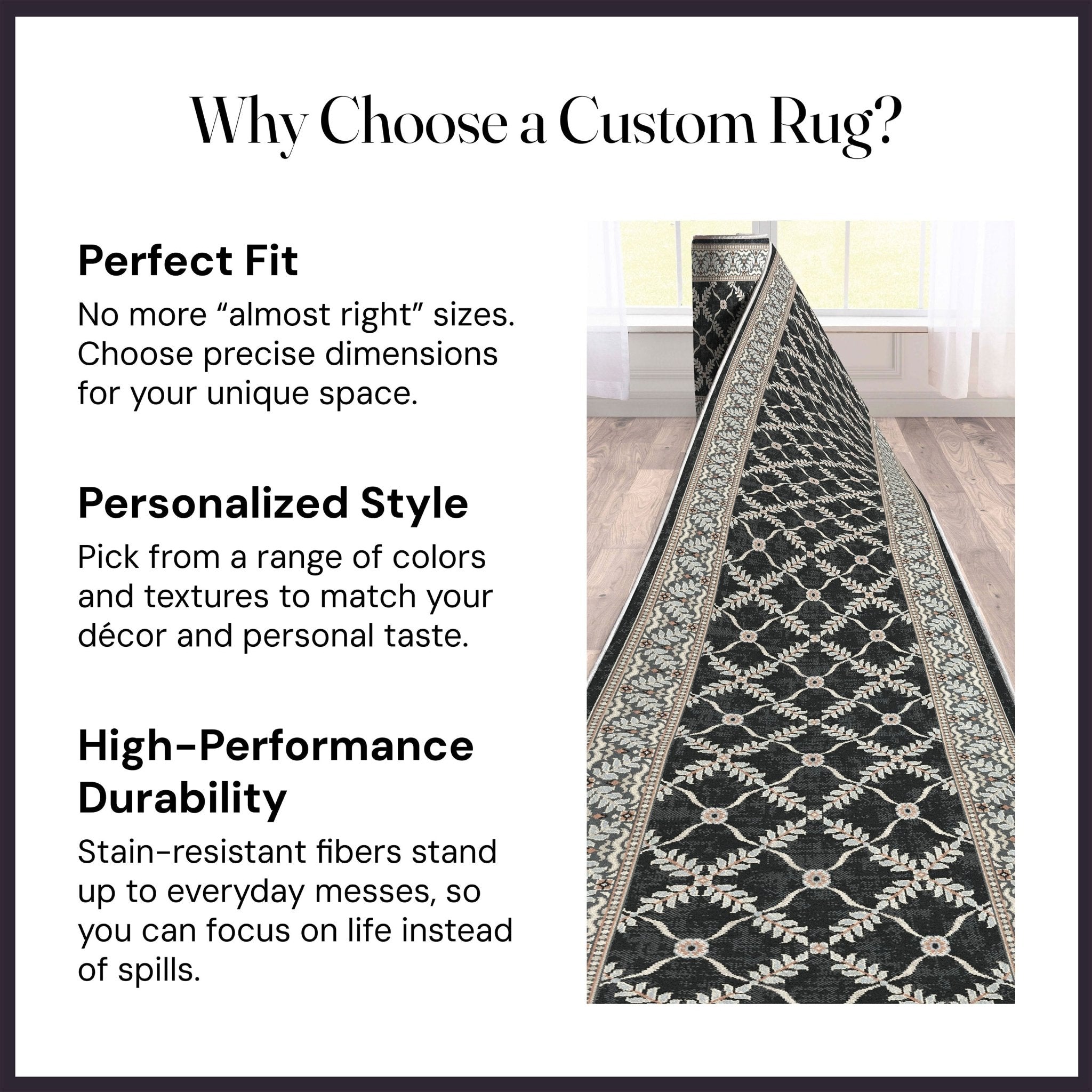 Custom Size Runner Regency Lattice Midnight Ash Choose Your Width x Choose Your Length Hallway Runner Rug、mySite、gigharbornorthrealestate