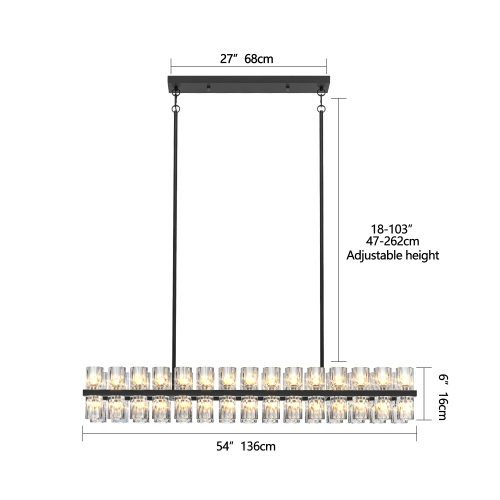 (L005030-D54-P60B/W1340P310780)Rectangular Luxurious Crystal Chandelier for Living Room & Dining Room, Black Frame with K9 Crystals、、eastwooduniform