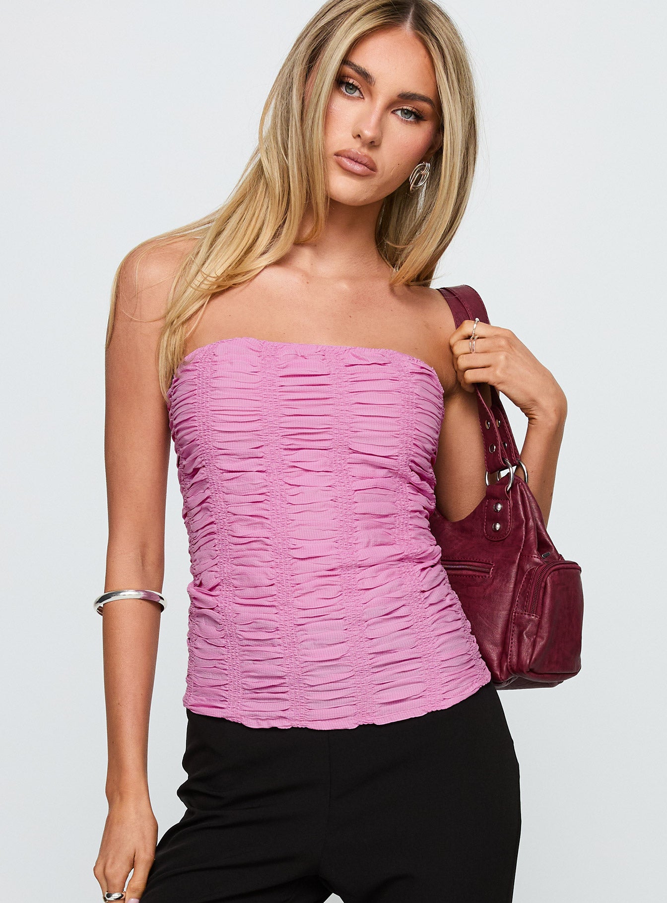 Star Quality Strapless Ruched Top Pink、mySite、solidvoid