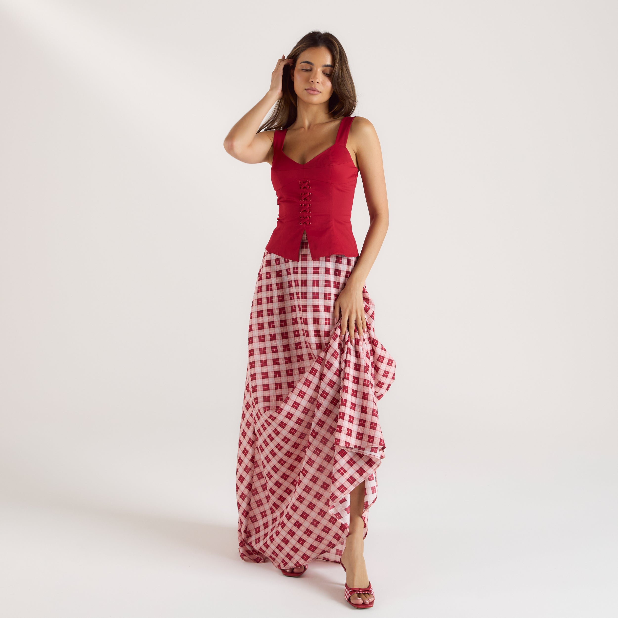 Sheer Maxi Skirt - Red Check、mySite、bengalsvssteelers