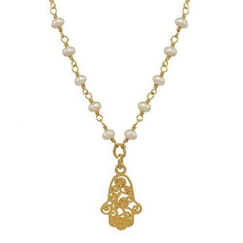 Michal Golan Gold Swirl Hamsa with Freshwater Pearls、mySite、topwebapps
