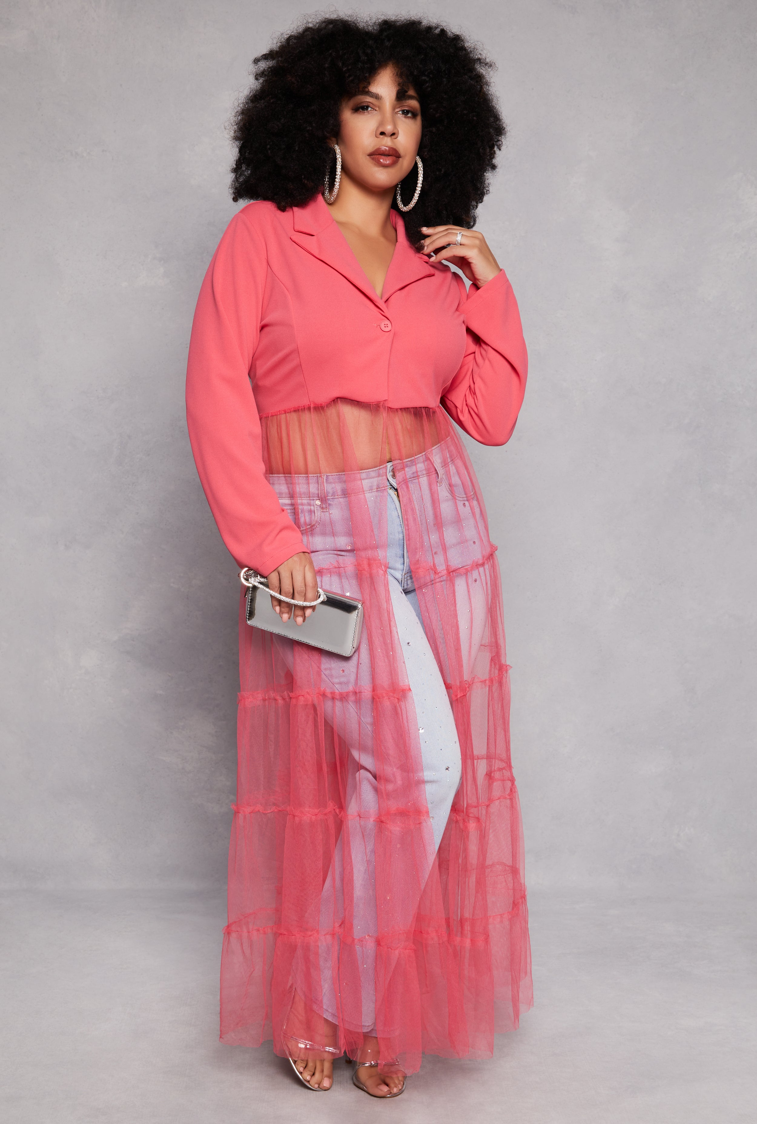 Plus Size Tiered Tulle Hem Blazer、mySite、camillekostekn