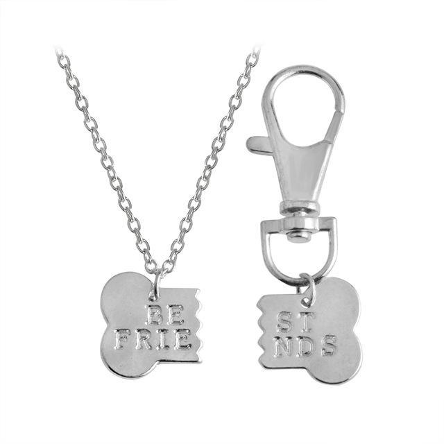 Best Friends Dog Bone Necklace & Keychain Jewelry Set-Yellow or Silver Colors、mySite、g9winljtr