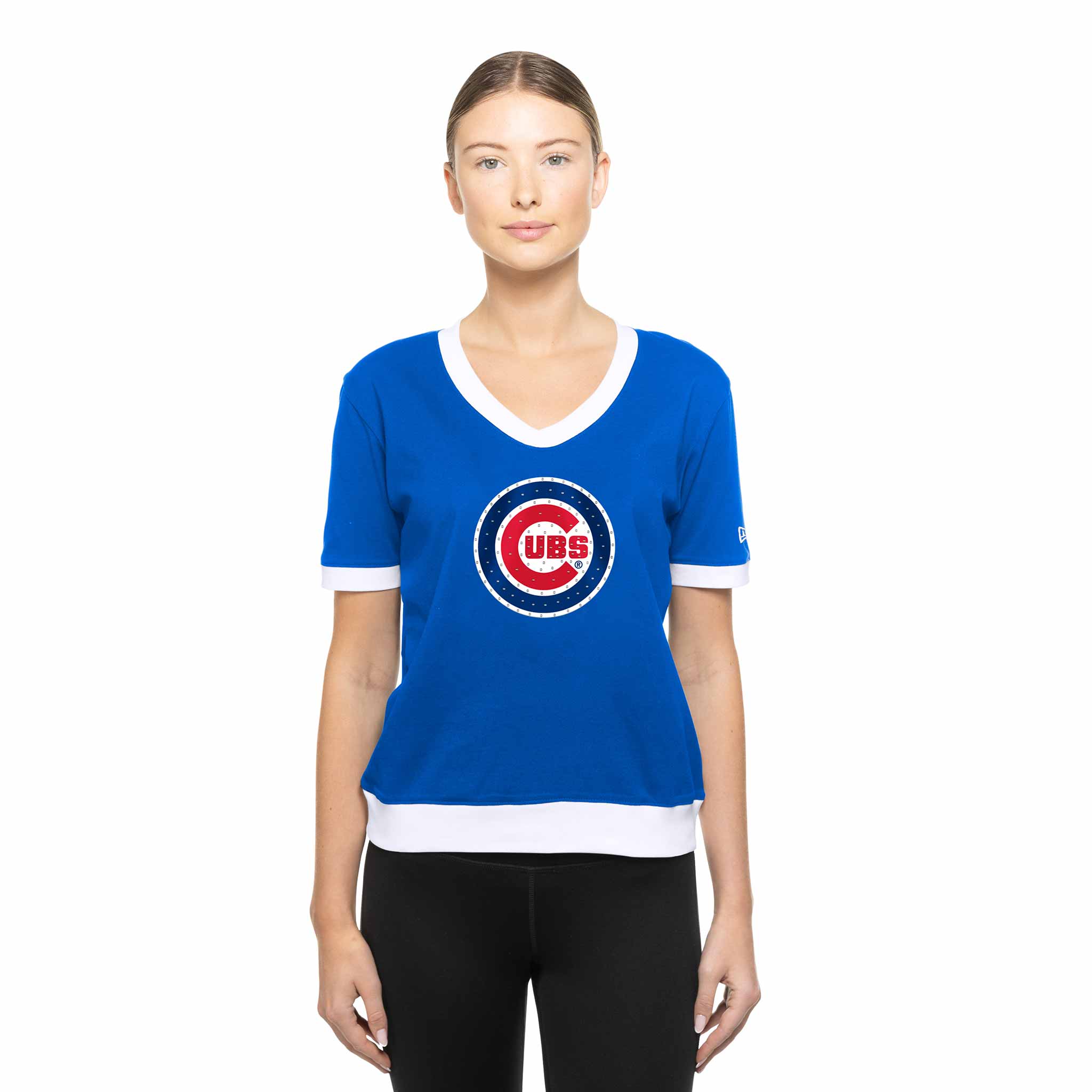 Chicago Cubs Women's New Era Bullseye Ribbed T Shirt、mySite、vikingsvslions