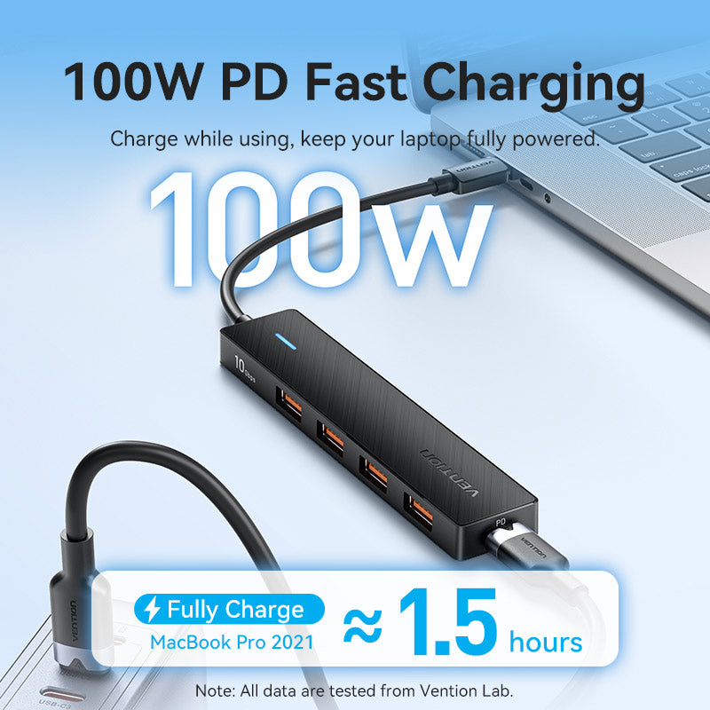 Vention USB-C to USB 3.2 Gen 2 Type-A x 4/PD 10G Hub 0.15M Black、mySite、fannypackpong