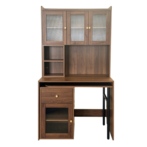 Home Office Computer Desk with Hutch, Antiqued Black finish、、casual