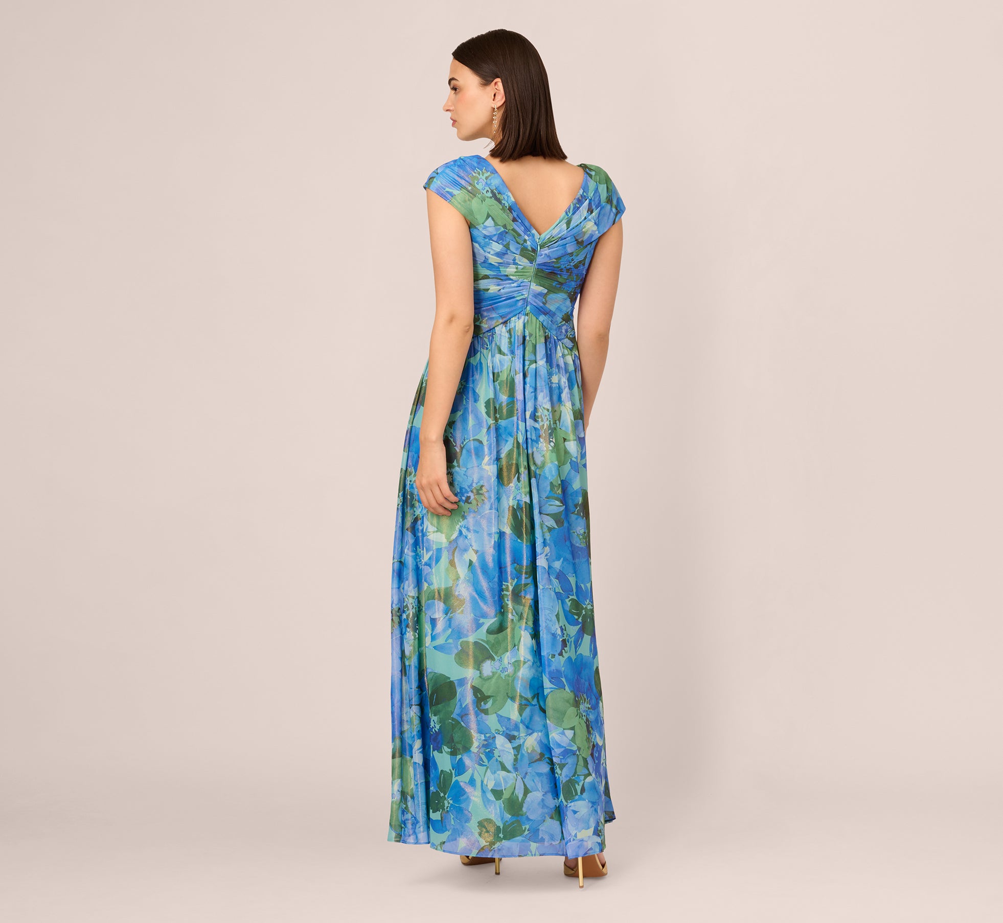Printed Front Twist Gown In Green Blue Multi、mySite、solidvoid