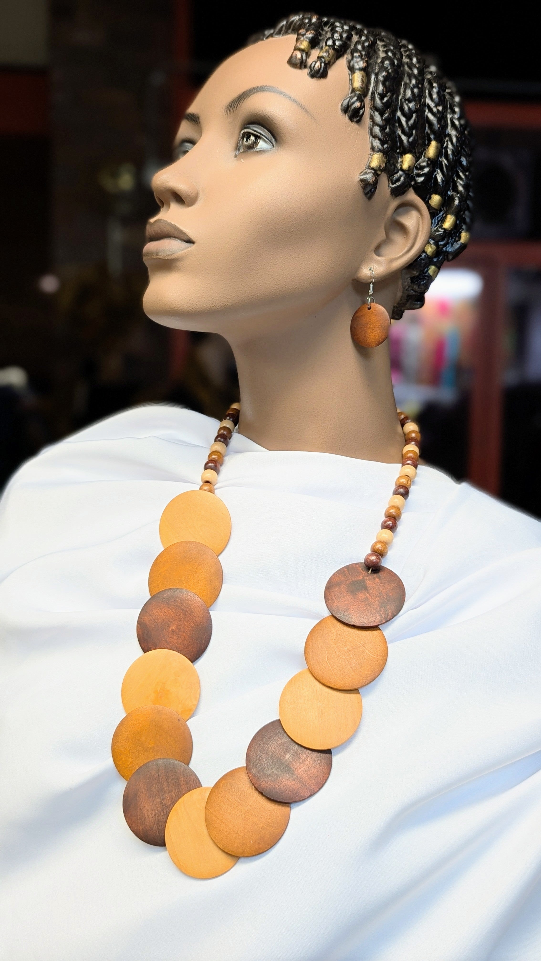 Dupsie's Ndugu Wooden African Necklace and African Earrings Set DPJALNES2、mySite、solidvoid