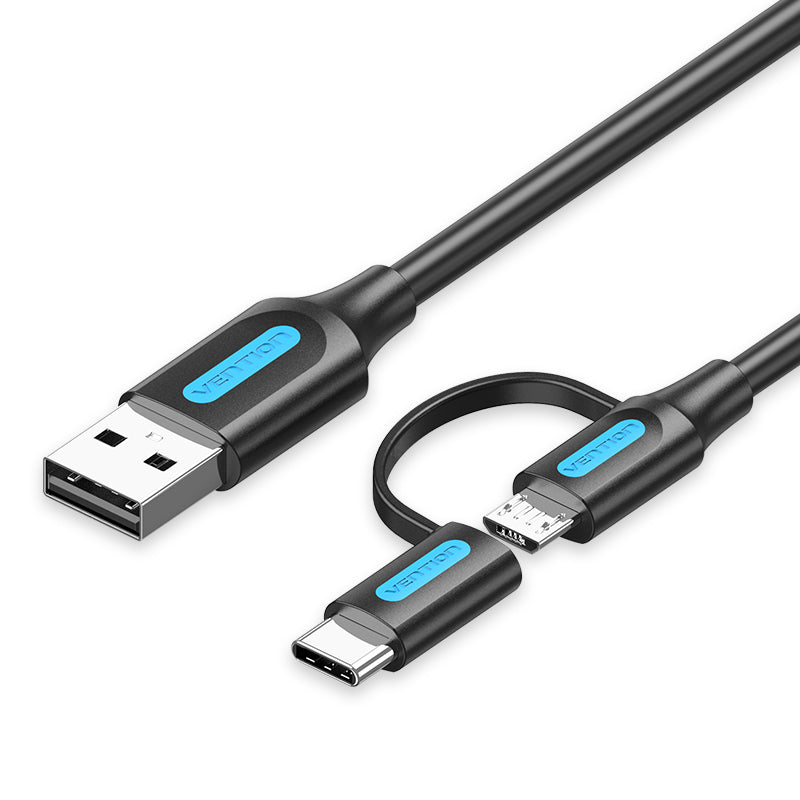 Vention USB 2.0 A Male to 2-in-1 Micro-B&USB-C Male 3A Cable、mySite、fannypackpong