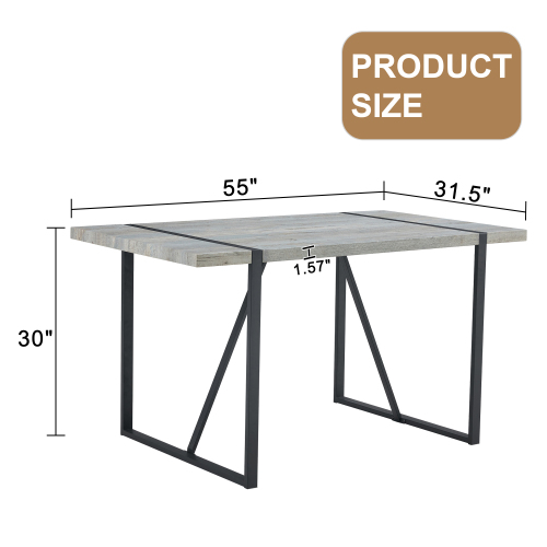 Rustic Industrial Rectangular Wood Dining Table For 4-6 Person, With 1.5" Thick Engineered Wood color Tabletop and Black Metal Legs,Desk For Kitchen Dining Living Room, 55.1" x 31.4"x 29.9"1529W115172、、casual