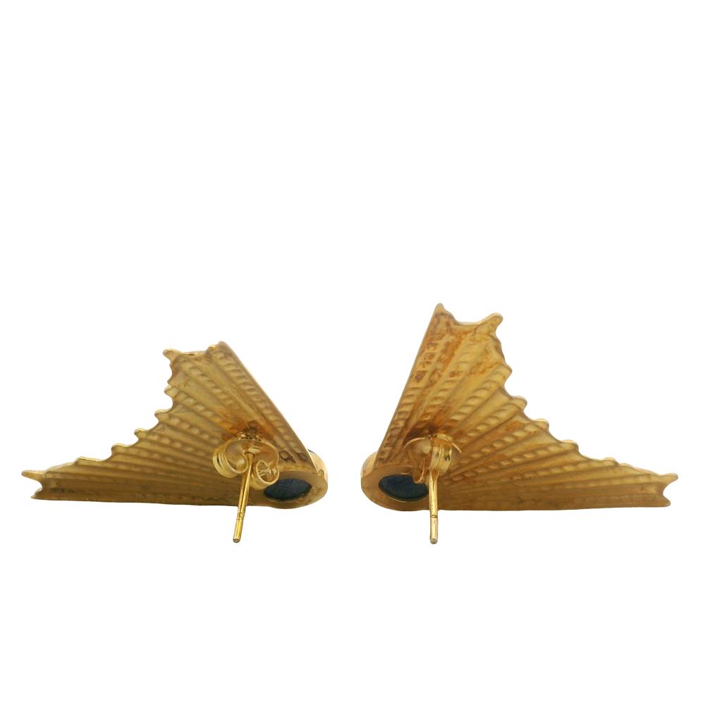 Estate Yellow Gold Vermeil Oval Lapis Lazuli Fan Stud Earrings、mySite、botmansion