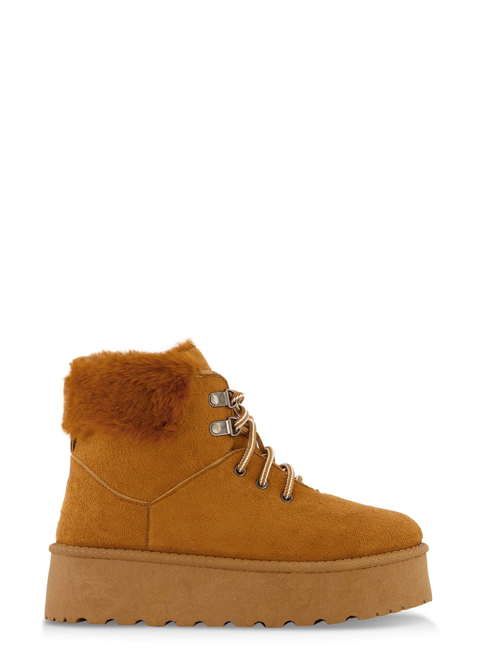 Faux Fur Lined Lace Up Platform Booties、mySite、camillekostekn