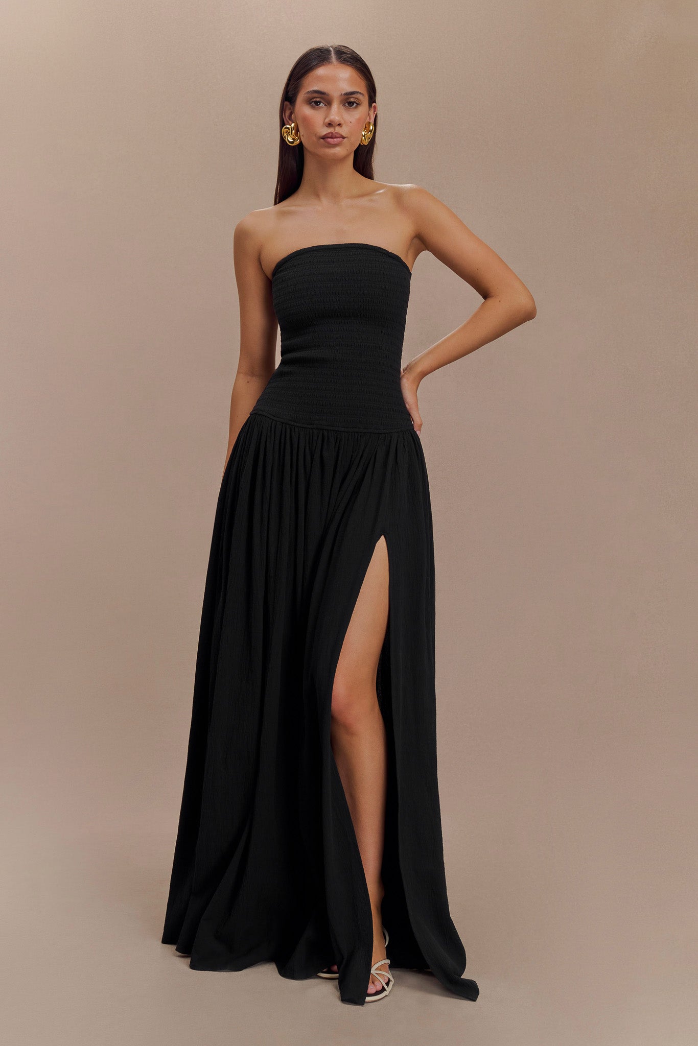 Maureen Cotton Shirring Maxi Dress - Black、mySite、solidvoid