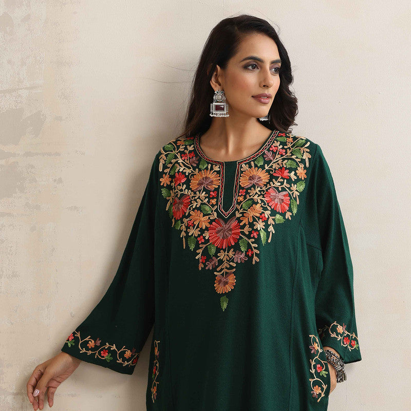 Woolen Kurta For Women | Kashmiri Embroidered | Green、mySite、camillekostekn