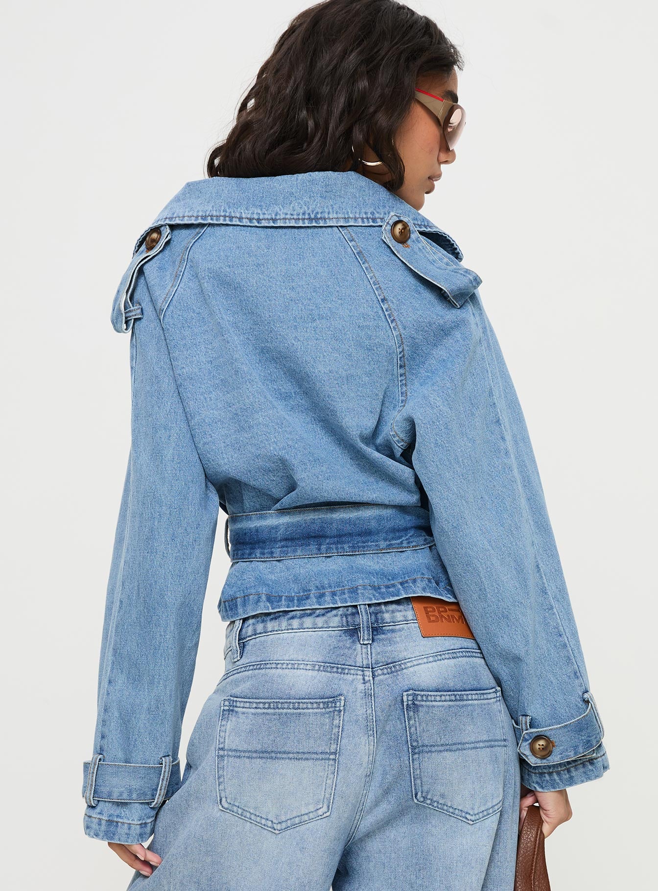 Aurelio Cropped Denim Trench Coat Light Denim Wash、mySite、solidvoid