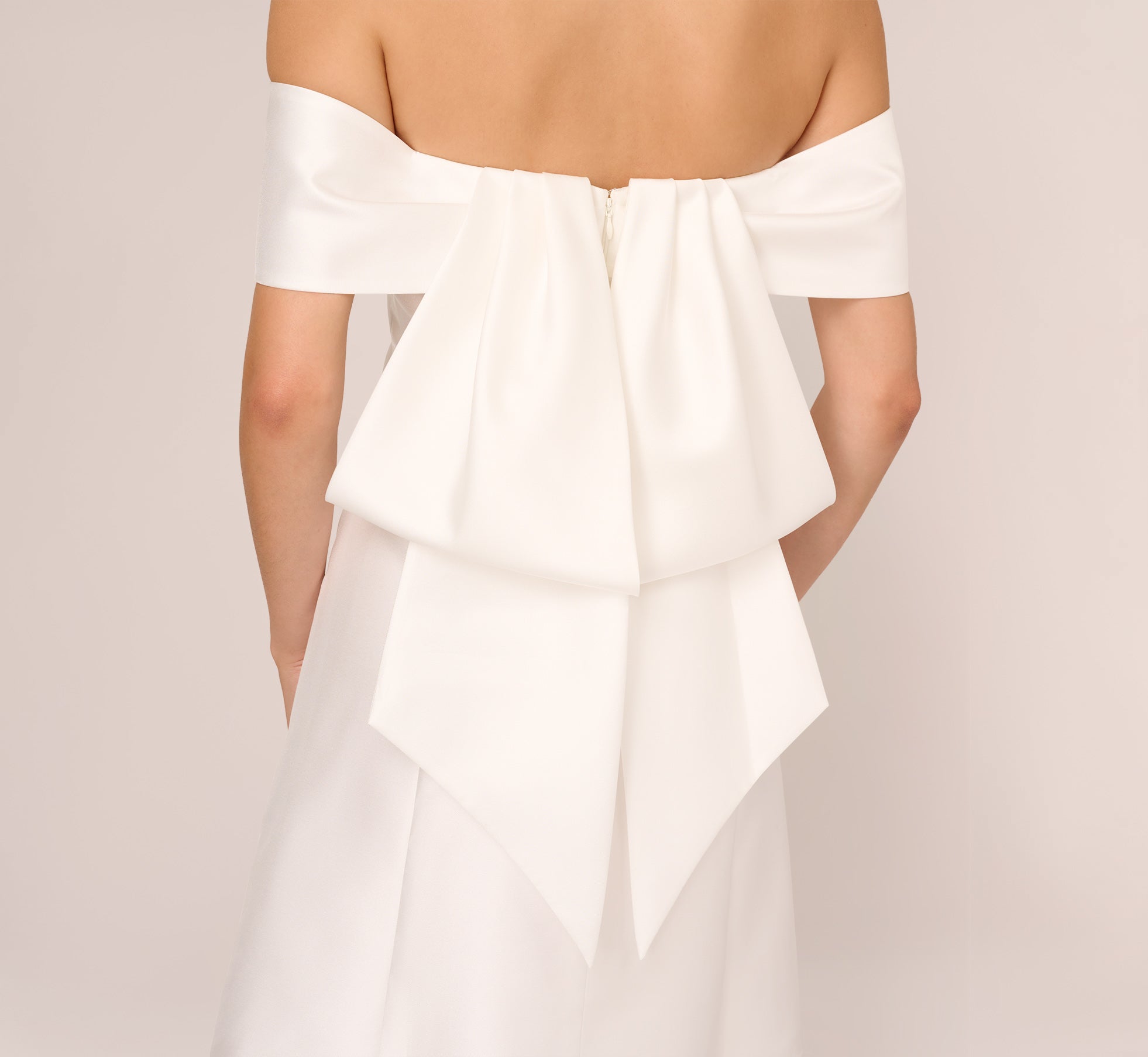 Off The Shoulder Mikado Dress With Bow Back In Ivory、mySite、solidvoid