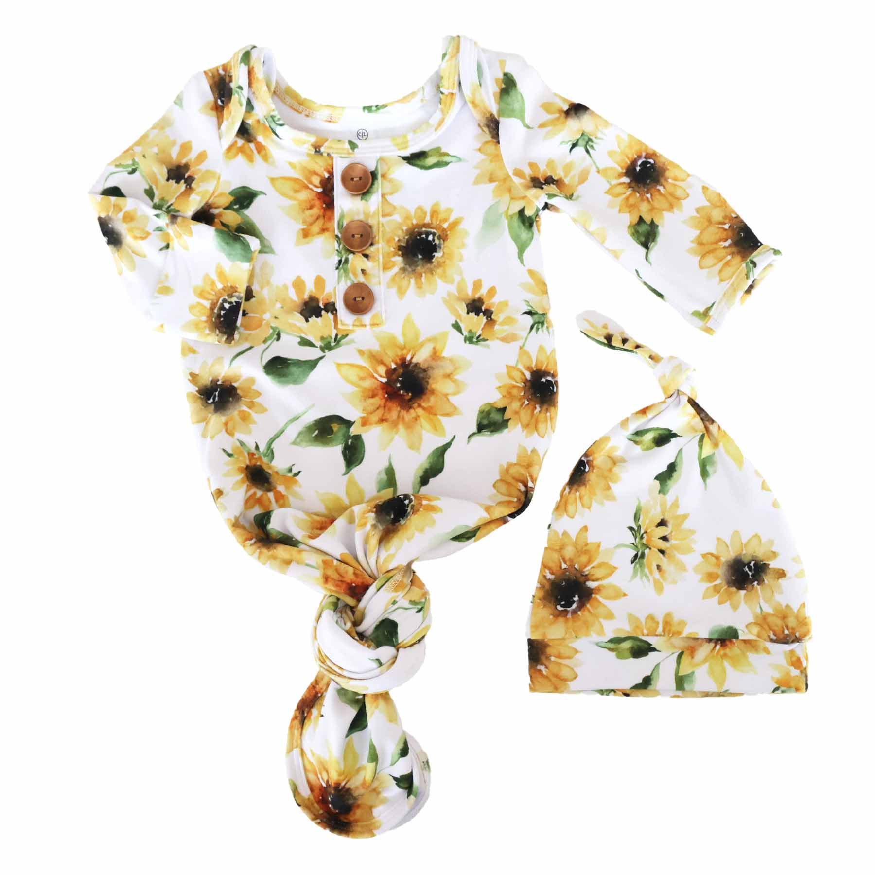  Savannah's Sunflowers Newborn Baby Knot Gown & Hat Set、mySite、layawaytickets