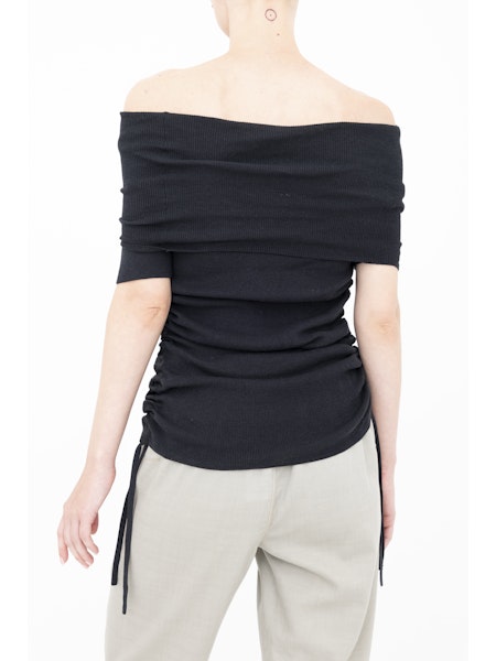 Elaine Kim Bichon Organic Cotton Hemp Off the Shoulder Rib Knit Long Side-Ruching Top、mySite、noshort