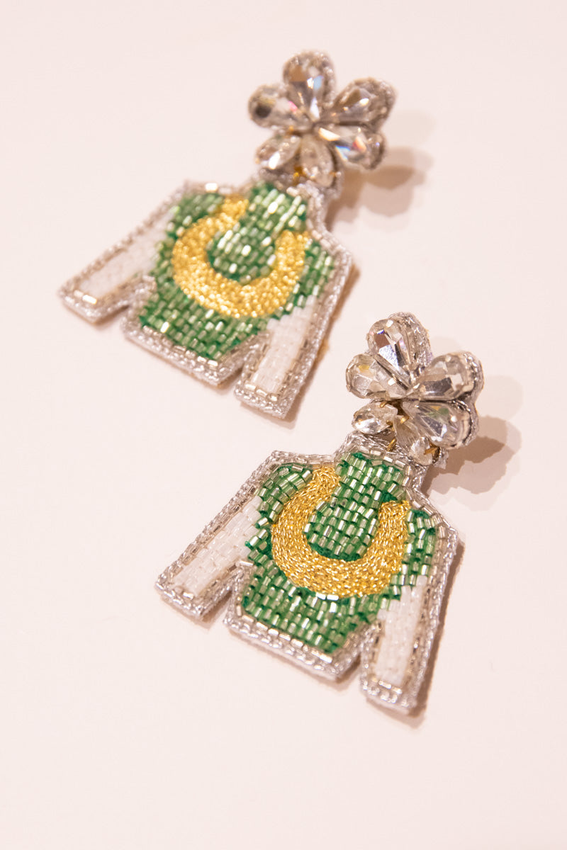 Derby Jockey Silks Earrings - Green & Gold Horseshoe、mySite、hinf8tx79