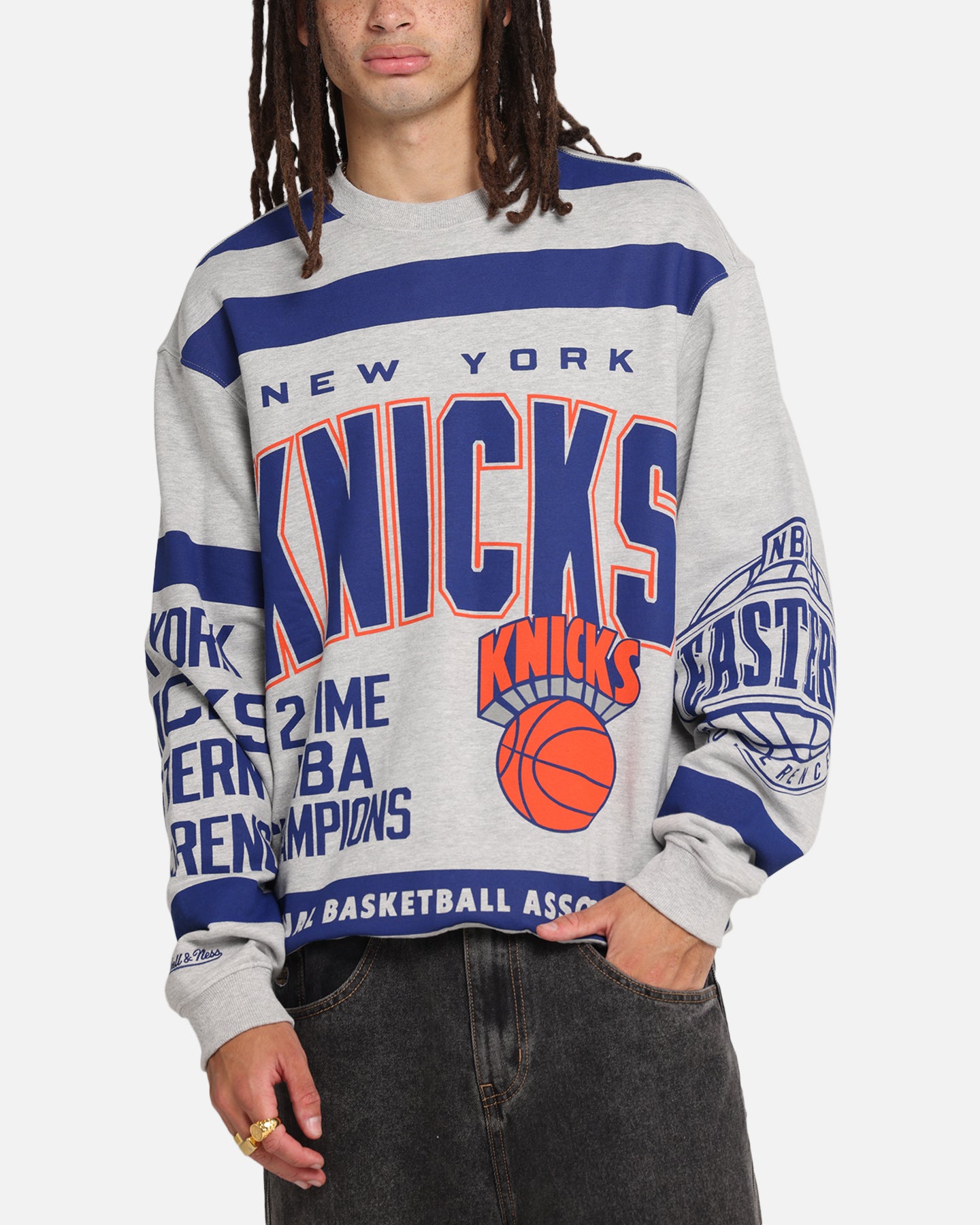 Mitchell & Ness New York Knicks Letterform Crewneck Grey Marle/Official Team Color、mySite、zt4zffjzw