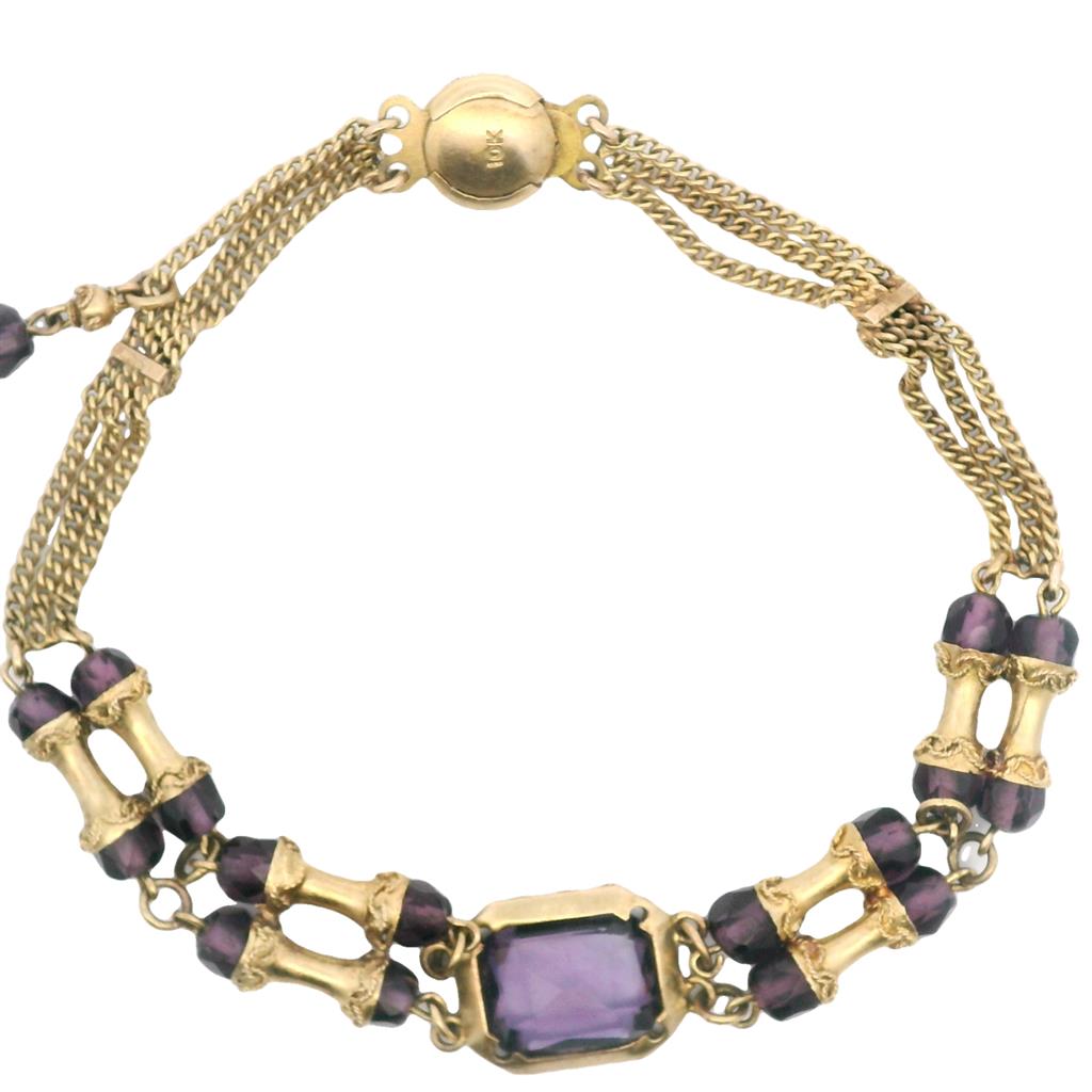  Estate 10K Yellow Gold Amethyst Victorian Antique Bracelet