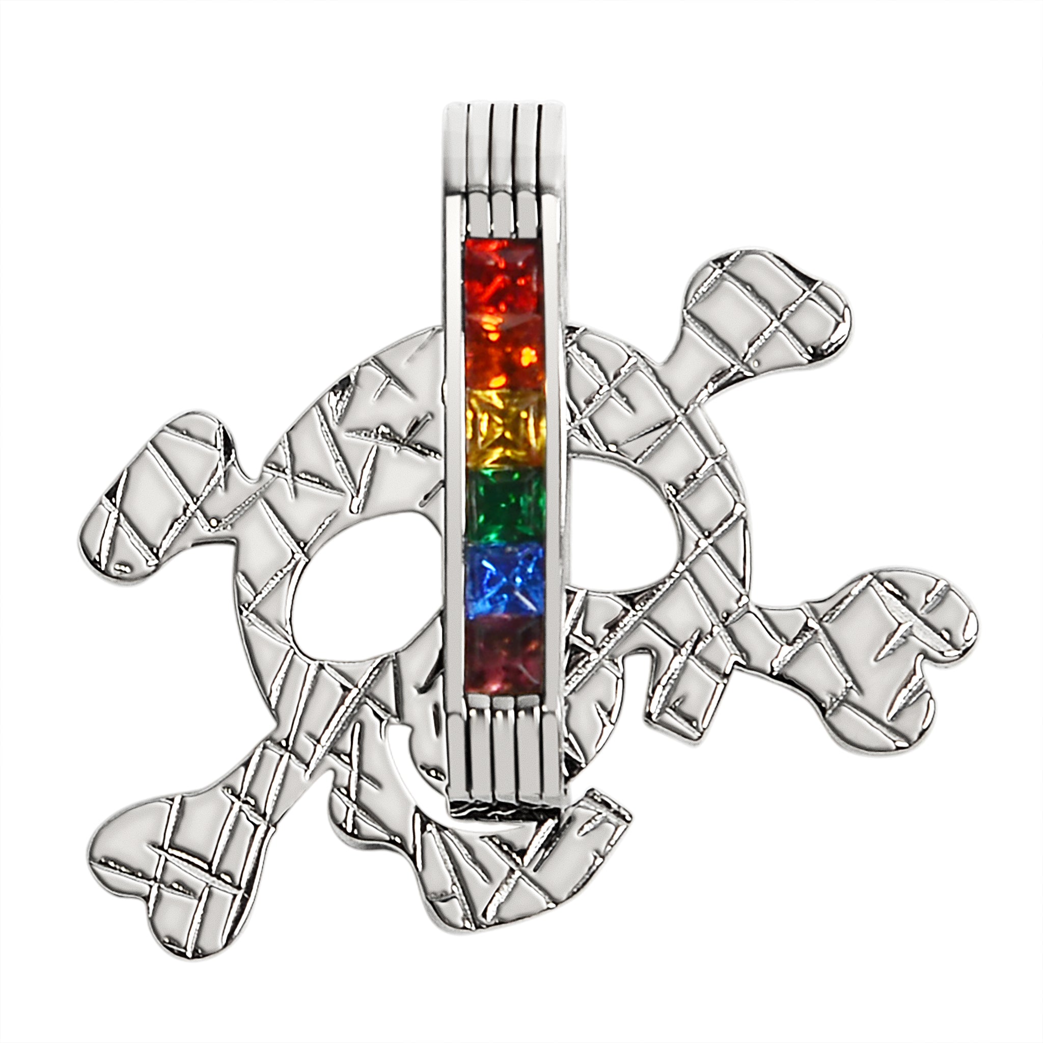 Stainless Steel Cubic Zirconia Skull and Crossbones Rainbow Pendant / GPP0057、mySite、dreamappss
