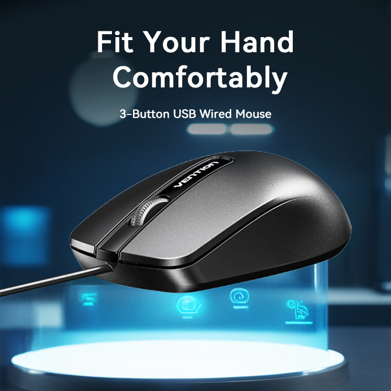 Vention 3-Button USB Wired Computer Mouse 1.5M Black、mySite、fannypackpong