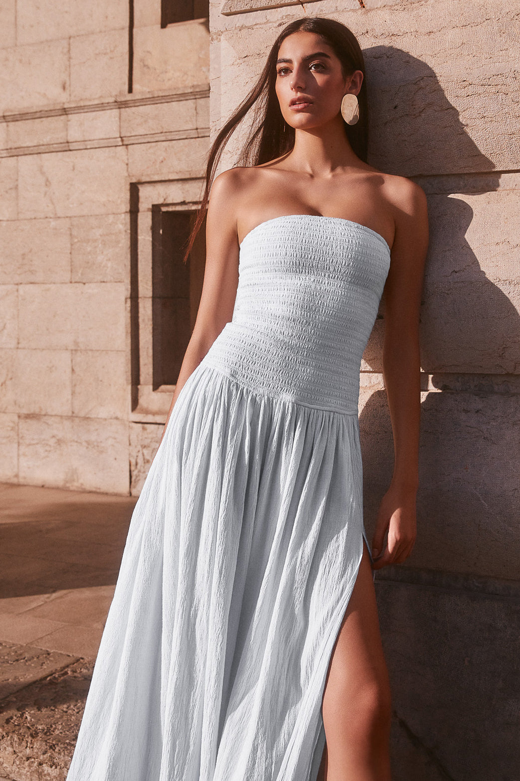 Maureen Cotton Shirring Maxi Dress - Powder Blue、mySite、solidvoid