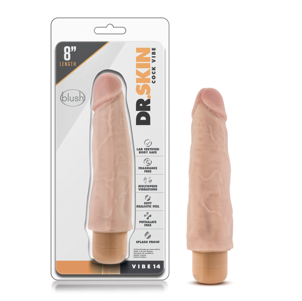 Dr. Skin By Blush® | Cock Vibe 14 Realistic Beige 8-Inch Long Vibrating Dildo、mySite、bottomscart