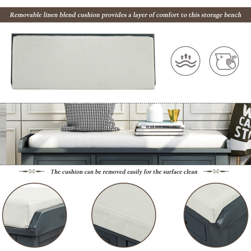 TREXM Rustic Storage Bench with 3 Drawers and 3 Rattan Baskets, Shoe Bench for Living Room, Entryway (White Washed)、、casual