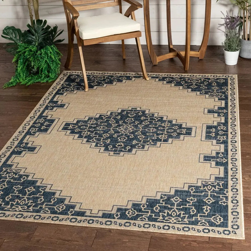 Mani Oriental Medallion Indoor Outdoor Blue Flatweave Rug、mySite、gigharbornorthrealestate