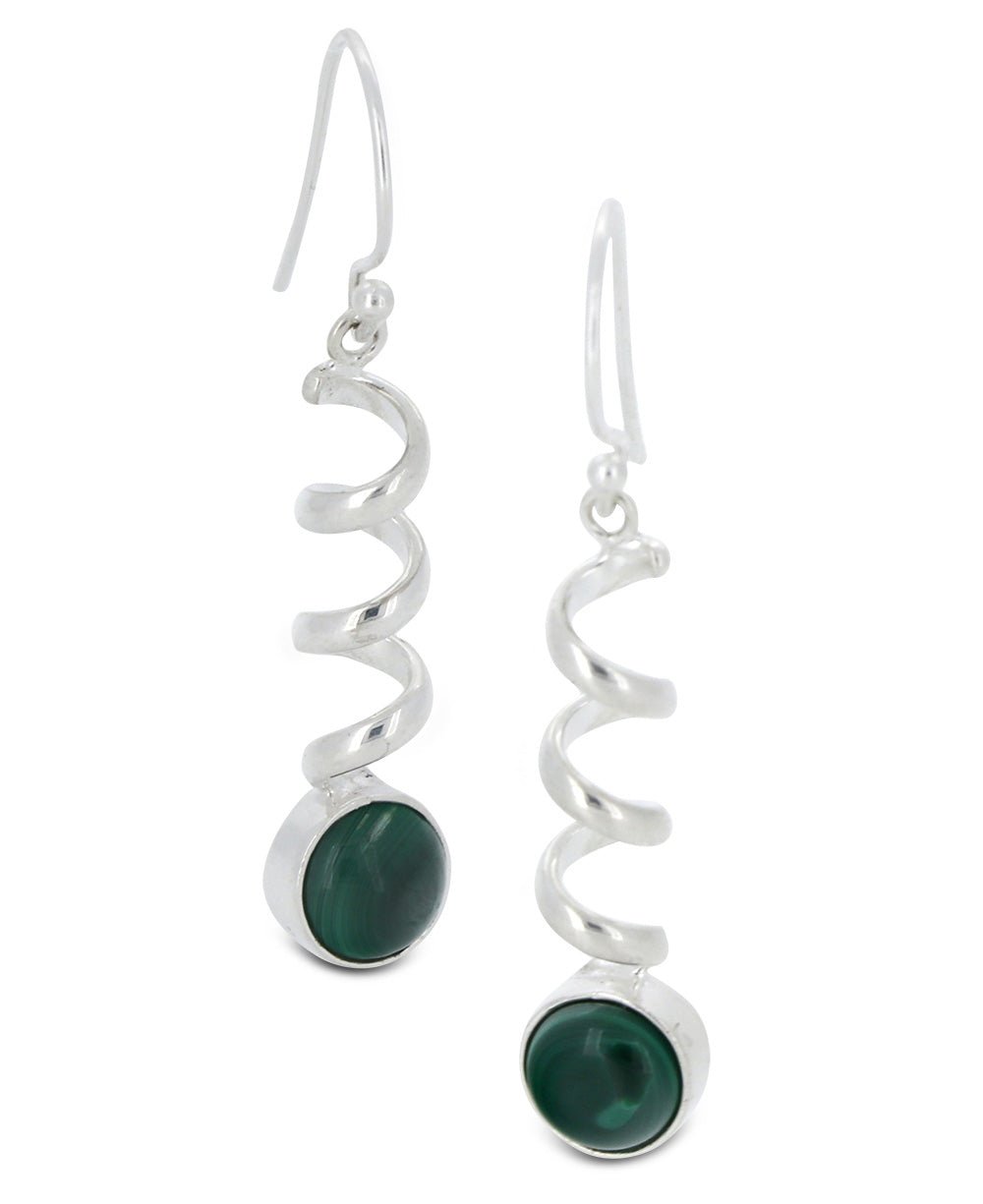 Sterling Silver and Malachite Spiral Earrings、mySite、topwebapps