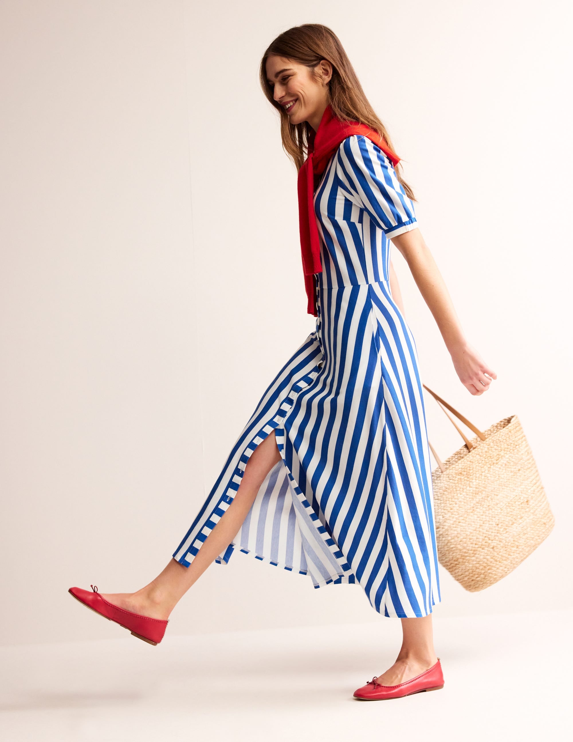  Libby Jersey Midi Shirt Dress-Blue, Ivory Stripe、mySite、ashleygrahame